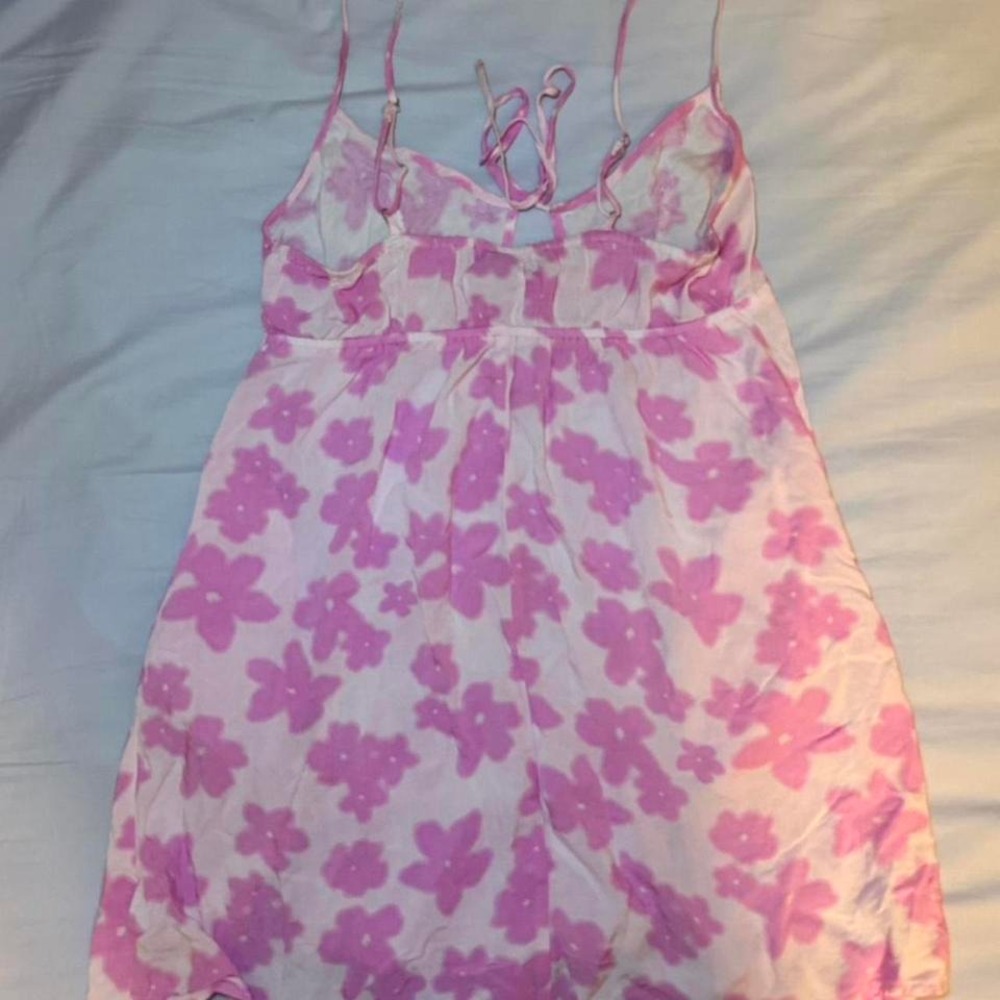 Wild Fable Pink Floral Tie Front Mini Dress Adjustable Straps Smocked Back Small - Picture 3 of 6